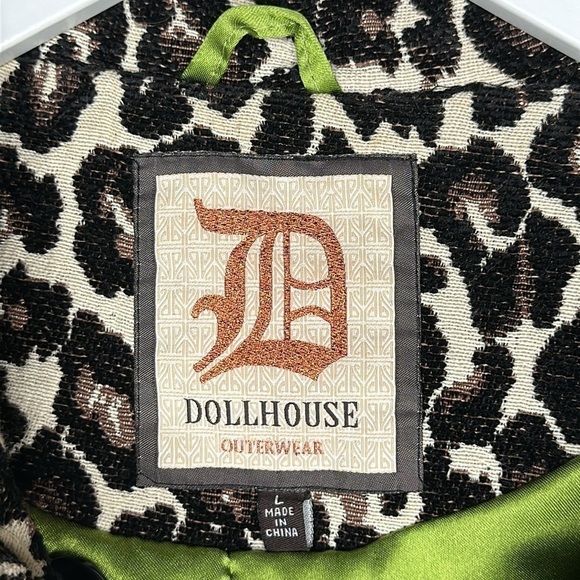 Dollhouse Hooded Cheetah Print Pea Coat Jacket Size Large Belted Shawl Collar - Picture 10 of 15